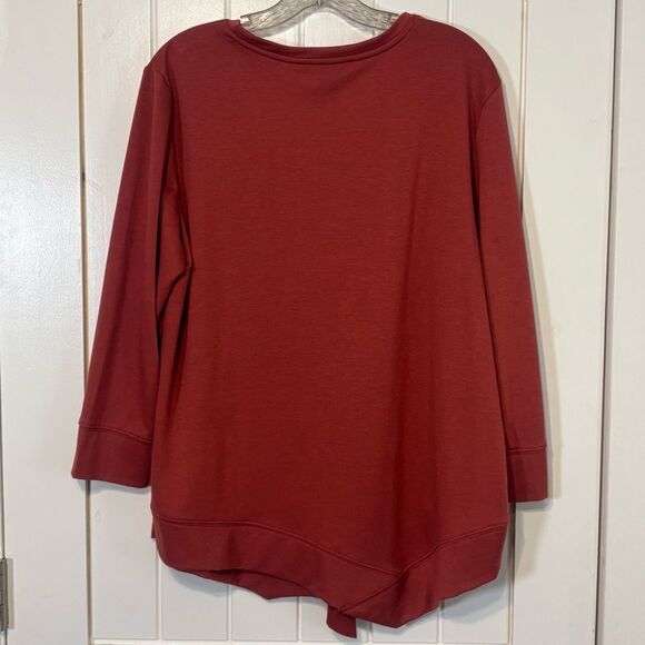 Simply Vera Vera Wang Rust Round Neck Long Sleeve Top Layered Asymmetrical Hem - Picture 3 of 5